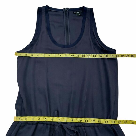 Theory Jumpsuit Womens 6 Navy Silk Sleeveless Tie Front Straight Leg Relaxed Fit - Picture 10 of 14